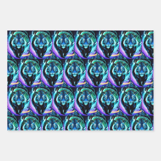 Schöner Tiger in Blau dargestellt Geschenkpapier Set (Vorderseite 3)