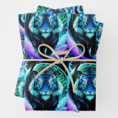 Schöner Tiger in Blau dargestellt Geschenkpapier Set (Beispiel)