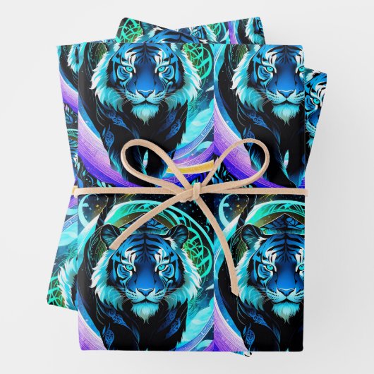 Schöner Tiger in Blau dargestellt Geschenkpapier Set (Beispiel)