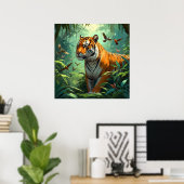 Schöner Tiger mit Vögeln im Dschungel Poster (Heimbüro)