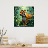 Schöner Tiger mit Vögeln im Dschungel Poster (Küche)