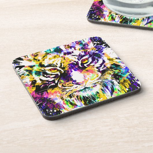 Schöner Tiger-Untersetzer | Farbige Tiger-Unterset Getränkeuntersetzer (Linke Seite)