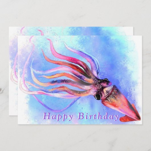 Schöner Tintenfisch Schwimmen - Happy Birthday (Vorne/Hinten)