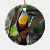 Schöner toucan Vogel in einer Baumnaturlandschaft Keramik Ornament (Vorne)