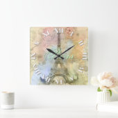 Schöner trendiger, Vintager Eiffelturm Frankreich Quadratische Wanduhr (Zuhause)