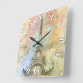 Schöner trendiger, Vintager Eiffelturm Frankreich Quadratische Wanduhr (Winkel)