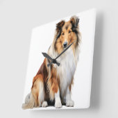 SCHÖNER TRI-FARBENER LANGER HAIRED COLLIE HUND QUADRATISCHE WANDUHR (Winkel)