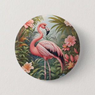 Schöner tropischer Flamingo Bird Button