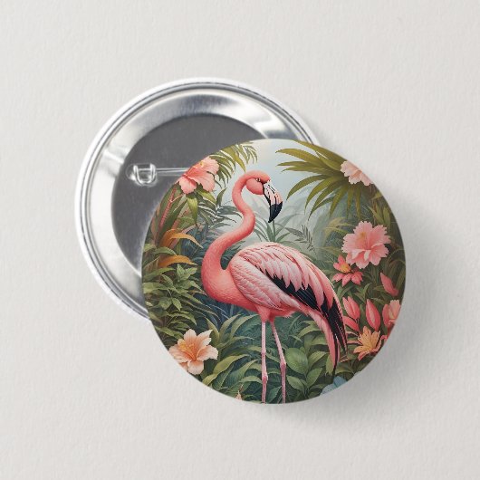 Schöner tropischer Flamingo Bird Button (Vorne & Hinten)
