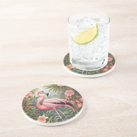 Schöner tropischer Flamingo Bird Getränkeuntersetzer (Seite)