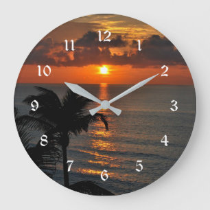 Schöner tropischer Sonnenuntergang Große Wanduhr