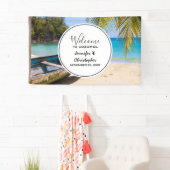 Schöner tropischer Strand mit einer Rowboat-Hochze Banner (Insitu)