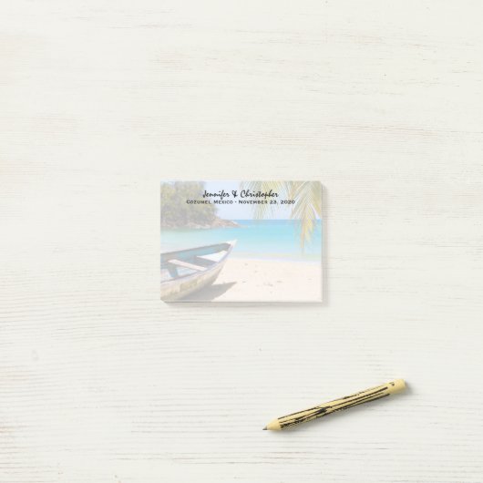 Schöner tropischer Strand mit einer Rowboat-Hochze Post-it Klebezettel (Auf Schreibtisch)