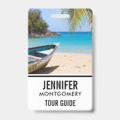 Schöner tropischer Strand mit Rowboat Ausweis (Rückseite)