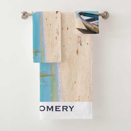 Schöner tropischer Strand mit Rowboat Badhandtuch Set (Insitu)