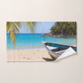 Schöner tropischer Strand mit Rowboat Badhandtuch Set (Handtuch)