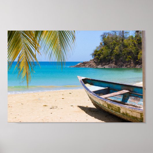 Schöner tropischer Strand mit Rowboat Poster (Vorne)
