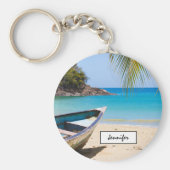Schöner tropischer Strand mit Rowboat Schlüsselanhänger (Vorne)