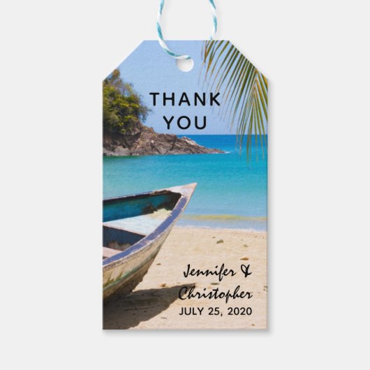 Schöner tropischer Strand mit Rowboat Vielen Dank Geschenkanhänger (Vorderseite)