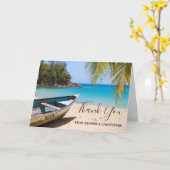 Schöner tropischer Strand mit Rowboat Vielen Dank Karte (Gelbe Blume)