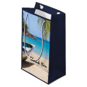 Schöner tropischer Strand mit Rowboat Vielen Dank Kleine Geschenktüte (Vorderseite Schrägansicht)