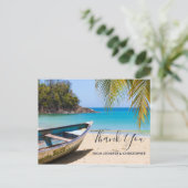 Schöner tropischer Strand mit Rowboat Vielen Dank Postkarte (Stehend Vorderseite)