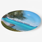 Schöner tropischer Strand Windige Palmenbaum-Gebur Pappteller (Schrägansicht)