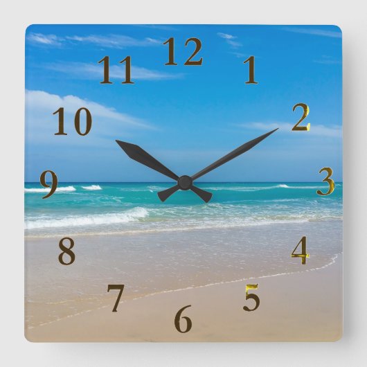 Schöner tropischer türkisfarbener Strand Quadratische Wanduhr (Vorderseite)