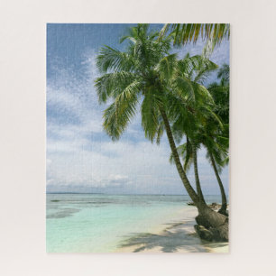 Schöner türkisblauer Ozean, Sandstrand, Palmen Puzzle