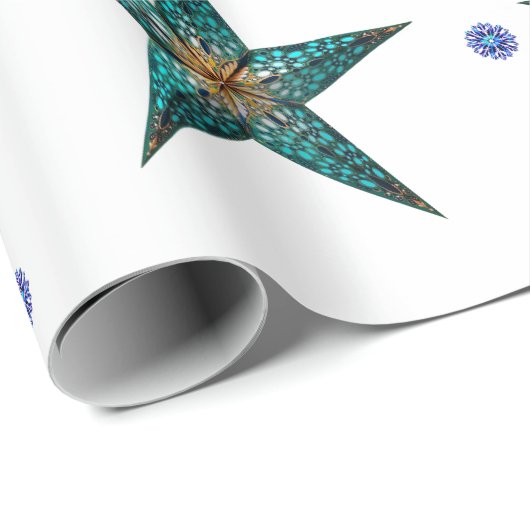 Schöner türkisfarbener Urlaubstern auf Weiß Geschenkpapier (Rolleneckpunkt)