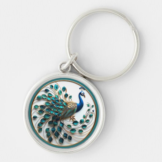 Schöner Turquoise Gold Peacock Schlüsselanhänger (Vorne)