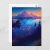 Schöner überlaufener See mit majestätischen Bergen Postkarte (Vorne/Hinten)