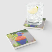 Schöner und farbenfroher Regenbogen Lorikeet Parro Steinuntersetzer (Seitenansicht)