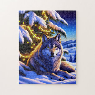 Schöner und majestätischer Wolf von Weihnachtsbaum Puzzle