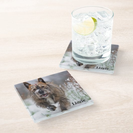 Schöner Untersetzer aus Glas. Eigenes Bild/Name hi (Schrägansicht)