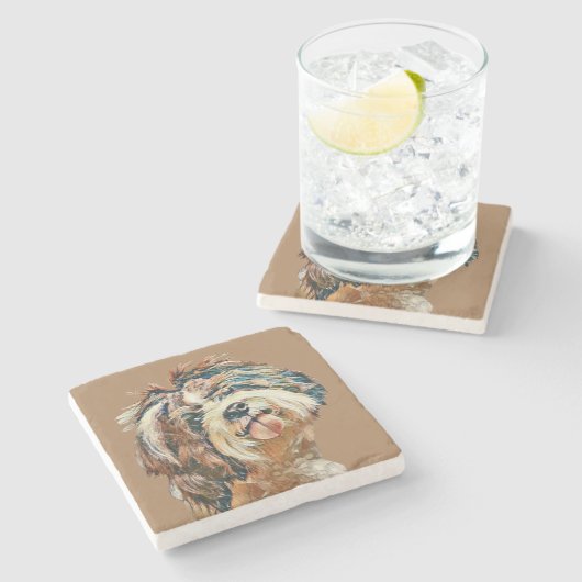 Schöner Untersetzer mit Shih Tzu Face Marble (Seitenansicht)