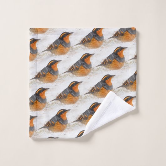 Schöner Varied Thrush am Winterschnee Badhandtuch Set (Waschlappen)