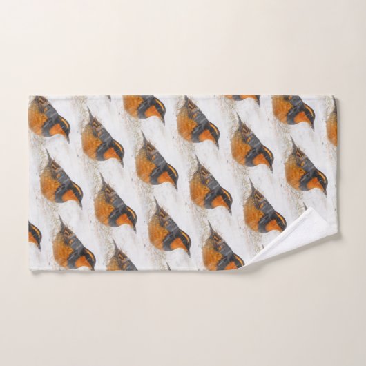 Schöner Varied Thrush am Winterschnee Badhandtuch Set (Handtuch)