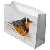Schöner Varied Thrush am Winterschnee Große Geschenktüte (Rückseite Schrägansicht)