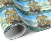 schöner vierstündiger Schiffsdruck Geschenkpapier (Rolleneckpunkt)