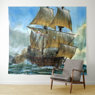 schöner vierstündiger Schiffsdruck Wandteppich