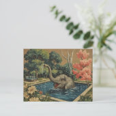Schöner Vintage-Elefant im Pool Postkarte (Stehend Vorderseite)