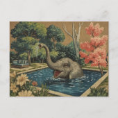 Schöner Vintage-Elefant im Pool Postkarte (Vorderseite)