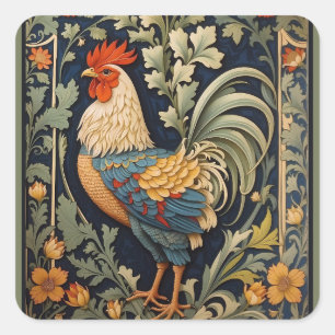 Schöner Vintage-Hahn, inspiriert von William Morri Quadratischer Aufkleber