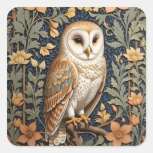 Schöner Vintager Barn Owl William Morris Inspirier Quadratischer Aufkleber