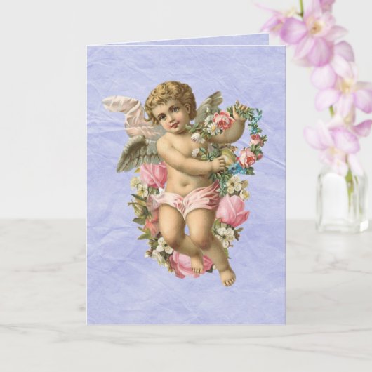 Schöner Vintager Cherub / Engel mit Blume Karte (Orchidee)