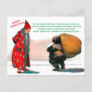 Schöner Vintager Santa in Fur Sehr alte Kunst (Kop Postkarte