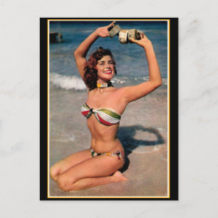 Schöner Vintager Strand Bikini Babe ! Postkarte