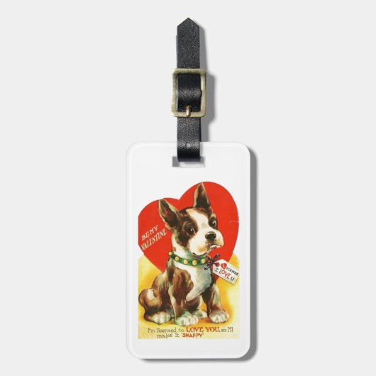 Schöner Vintager Valentine-Boston-Terrier-Welpe Gepäckanhänger (Vorderseite vertikal)