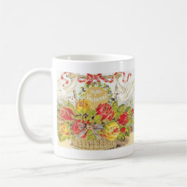 Schöner Vintager Valentine-Tauben-u. Rosen-Korb Tasse
